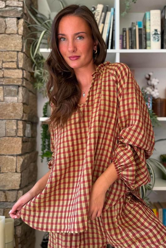 Vivienne Plaid Heathcliff Blouse Olive & Russet